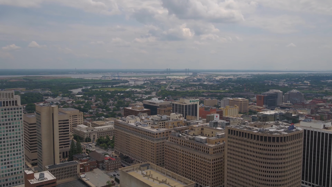 Wilmington skyline under a cloudy sky