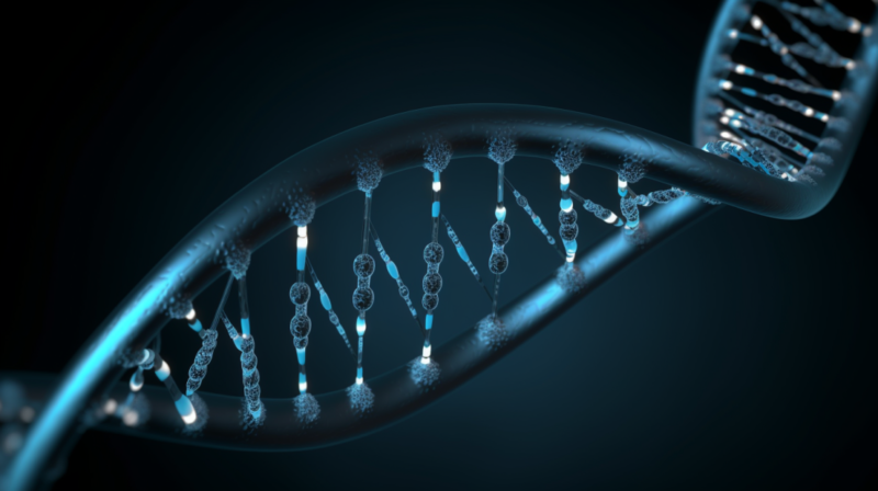 Close-Up Image of A DNA Strand Highlighting the Structure of Genetic Material