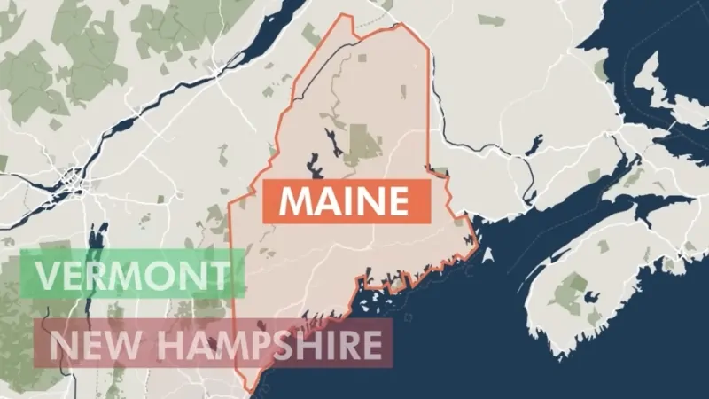 The Map Shows Maine's Location with Vermont and New Hampshire, Highlighting Its Population Growth in 2024