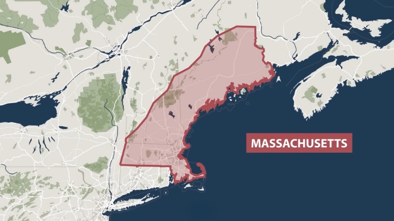 A Map of Massachusetts Showing Its Geographical Boundaries and Labeled "Massachusetts Population"