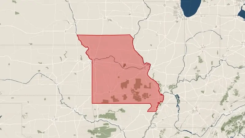 Map of Missouri with Highlighted Regions, Representing the Missouri Population