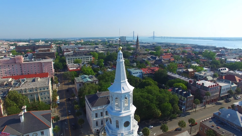 An Aerial View of Charleston, South Carolina, Showcasing the City's Skyline and The South Carolina Population Growth