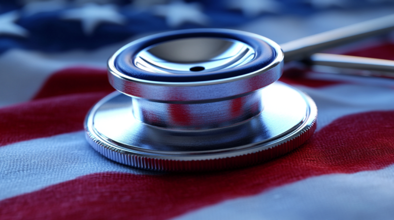 A Close-Up of A Stethoscope on The American Flag