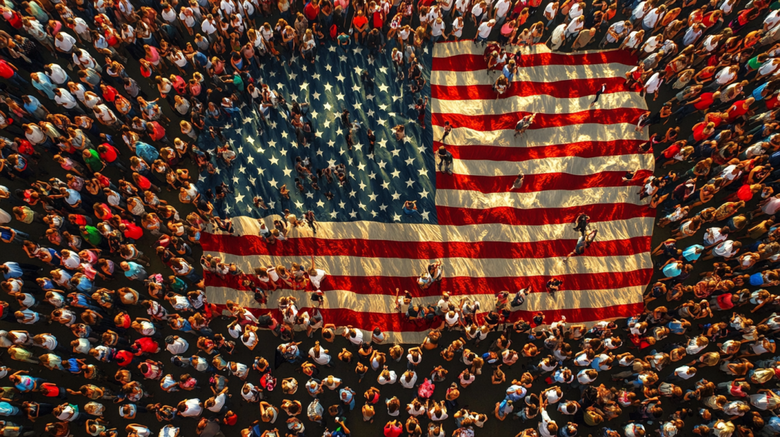 An Aerial View of A Crowd Gathered to Form the US Flag, Symbolizing the Surge in The US Population