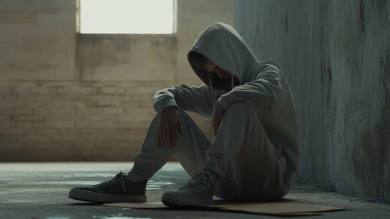 A Person Sits on The Floor in A Dimly Lit, Empty Room, Wearing a Hoodie, Reflecting the Struggles Behind the Rising US Suicide Rates in 2024