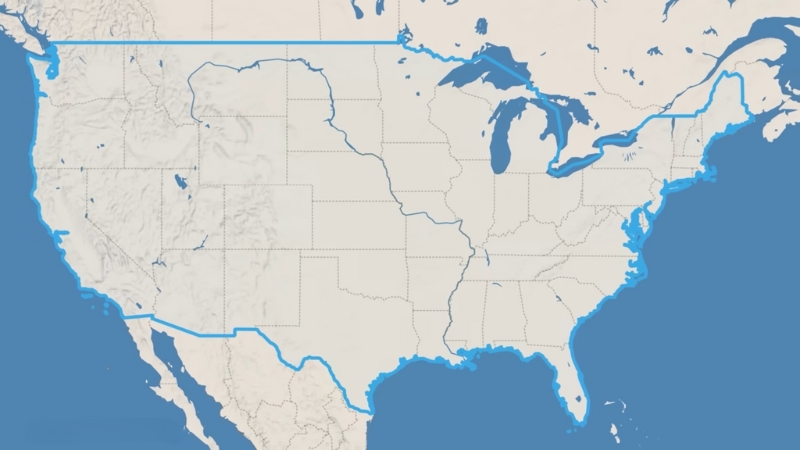 A Map of The United States Highlighting Geographic Boundaries