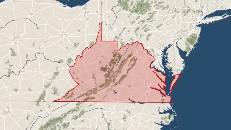 The Image Shows a Detailed Map of Virginia Highlighting Its Borders and Geographical Features, Relevant to Discussing Virginia Population in 2024