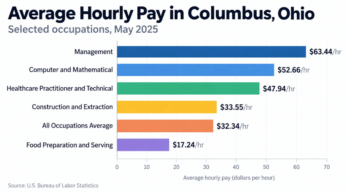 Average pay in Columbus, Ohio, per hour