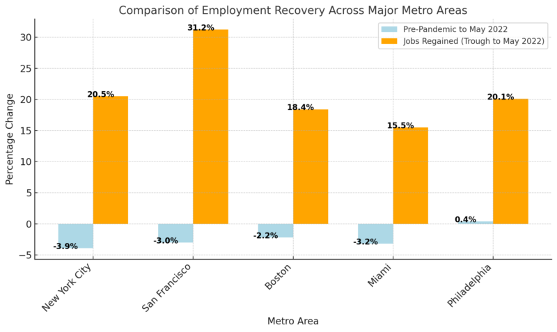 Comparison of Employment Recovery Across Major Metro Areas Chart