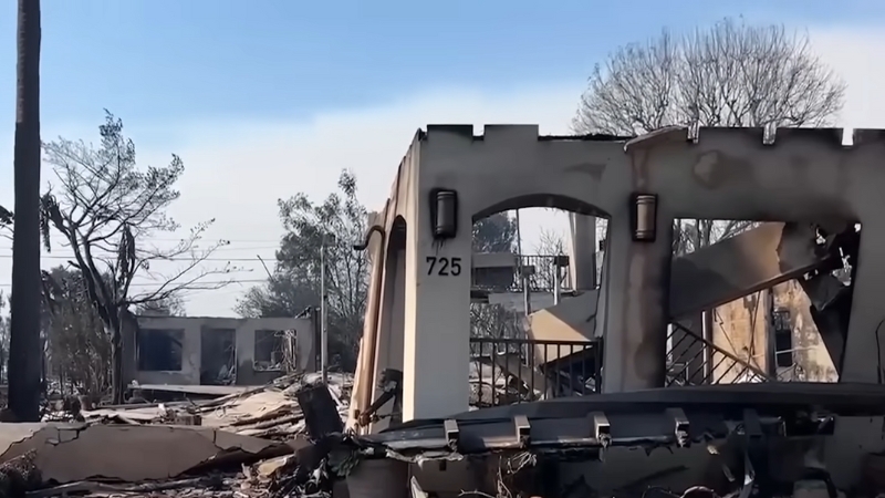 Charred Remains of A Building with The Number 725, Destroyed by The Los Angeles Wildfires