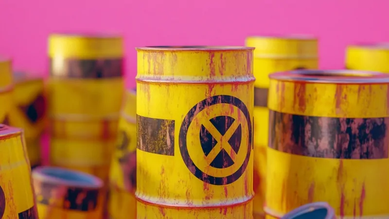 Yellow Barrels with Toxic Symbols, Representing Hidden Carcinogens in Everyday Products