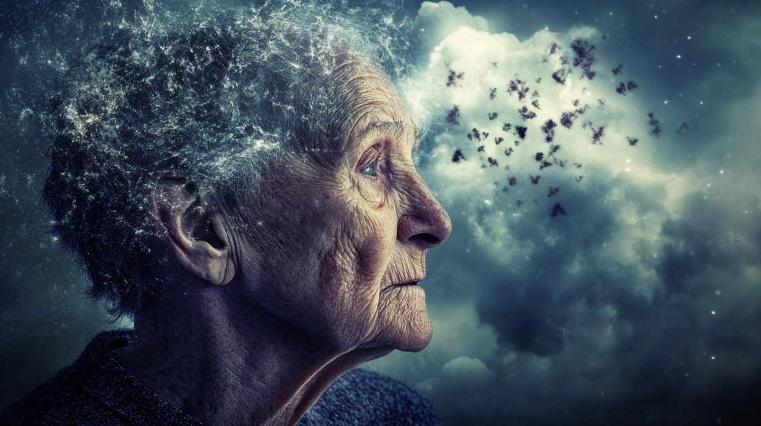 This Image Depicts a Person Experiencing Alzheimer's Disease, with A Visual Representation of Cognitive Decline