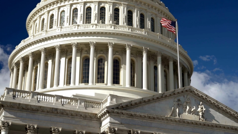 The U.S. Capitol building with the American flag flying