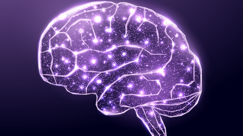 A glowing, polygonal brain represents high IQ and genius