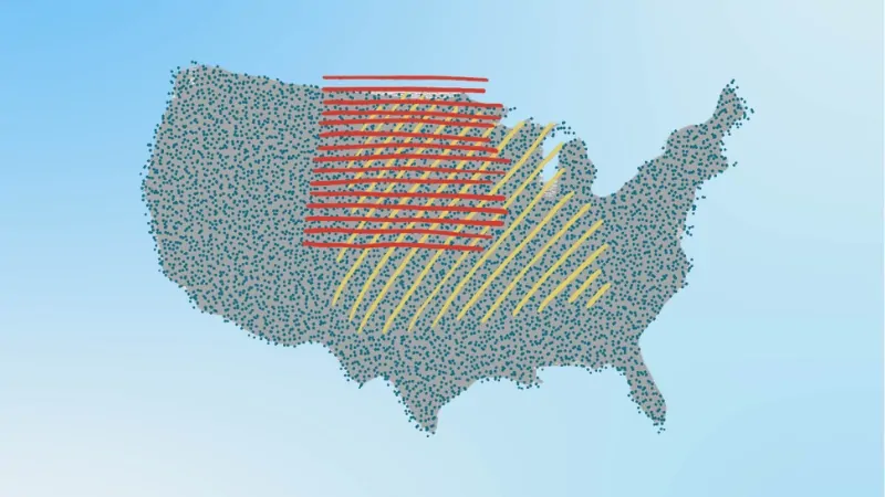 A dotted U.S. map shows red and yellow lines highlighting Midwest migration, illustrating the trend that America is moving North