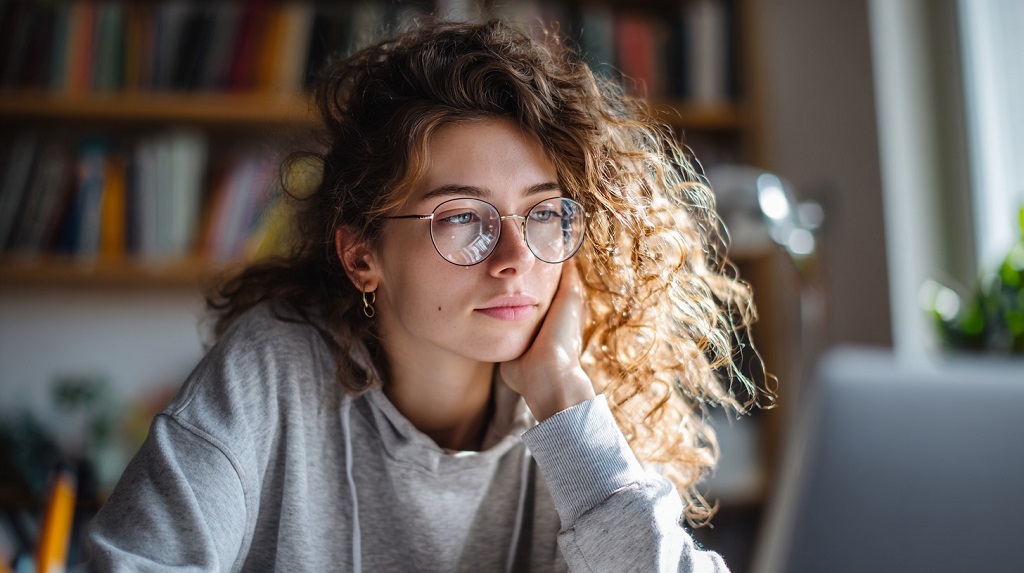 Young adult using a laptop to complete brain-training exercises with a notebook beside them