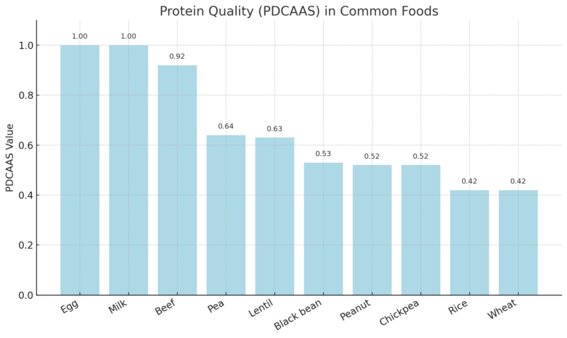 Chart comparing the protein quality (PDCAAS) of common foods
