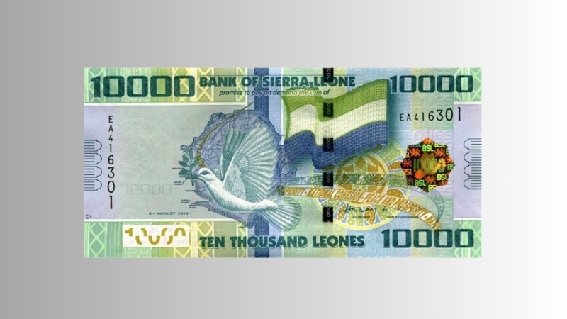 A 10,000 Sierra Leonean Leone banknote showing how the Leone ranks among the world’s lowest-value currencies