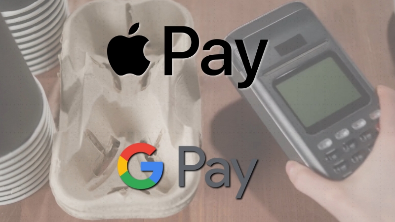 Apple Pay vs Google Pay in the US 2025 shown with a payment terminal