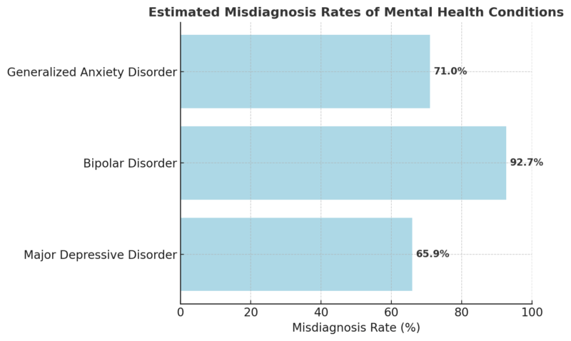 Chart that shows the misdiagnosis rates of mental health conditions