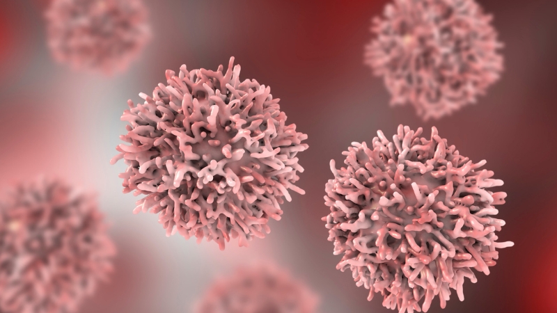 3D illustration of cancer cells representing long-term national trends in cancer rates