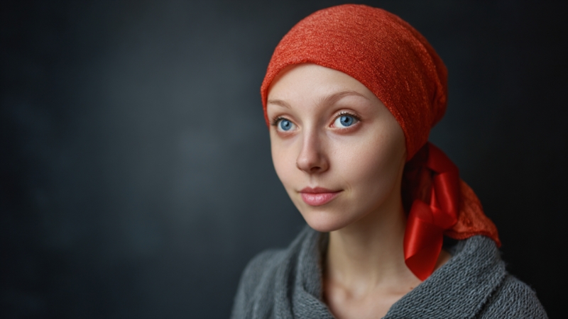 Young woman with cancer wearing a headscarf, representing rising cancer rates in younger Americans