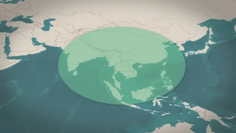 Yuxi circle map showing the world’s most densely populated area across South and East Asia