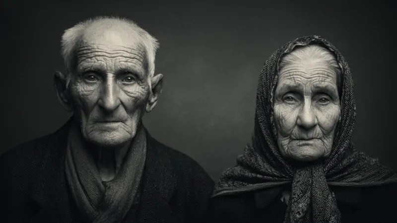 Elderly man and woman in traditional clothing, representing people aged 85 and older in the U.S. population