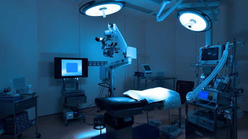 Modern surgical room with advanced medical & test equipment