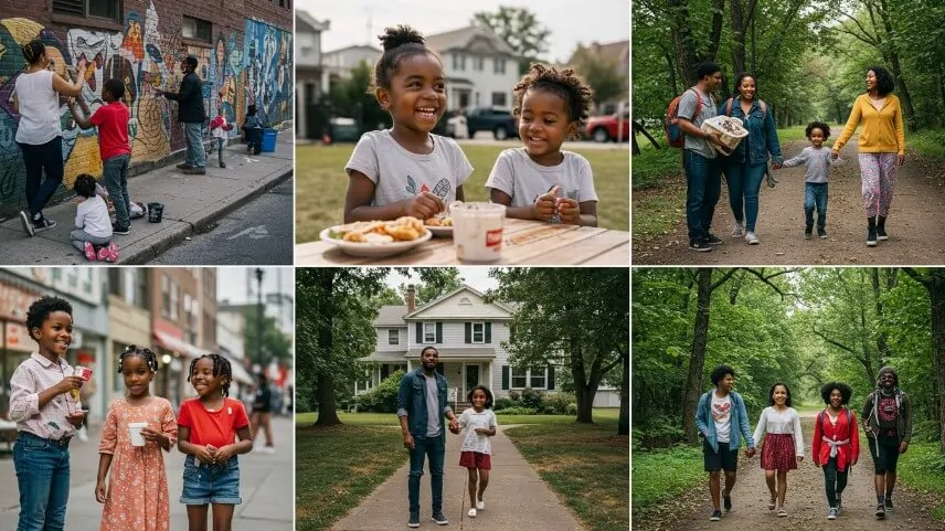 Photo featuring a diverse group of Black Americans in everyday settings