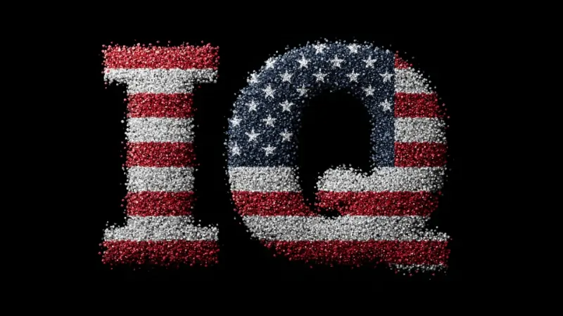 IQ letters in U.S. flag colors used to illustrate the highest-IQ states in 2025