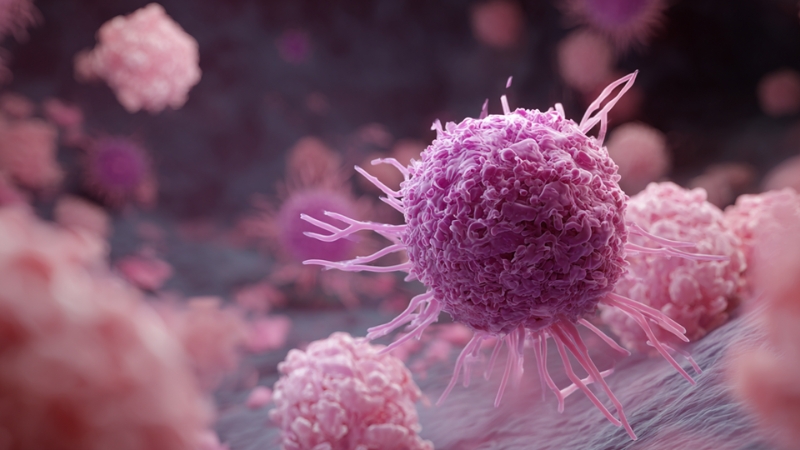 Microscopic view of cancer cells under development, representing progress in cancer treatment research