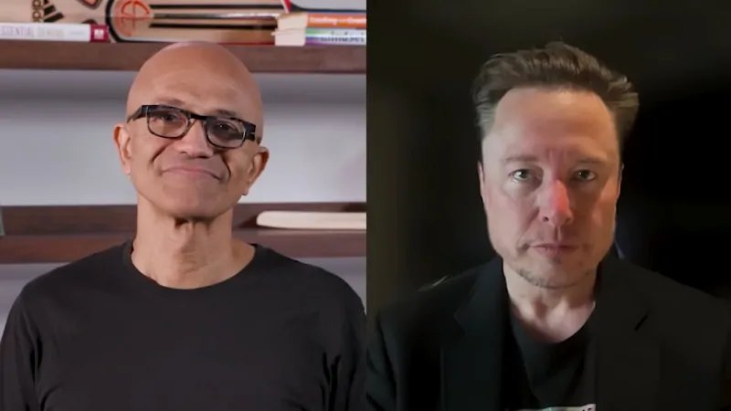 Microsoft’s Satya Nadella and Tesla’s Elon Musk shown side by side