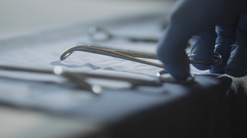 Surgical instruments rest on a tray as elective surgery wait times continue to stretch across the United States