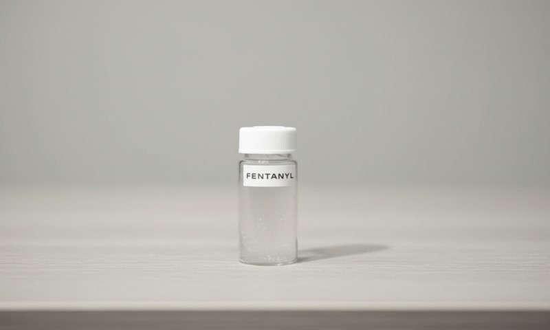 A small bottle of fentanyl liquid placed on a table