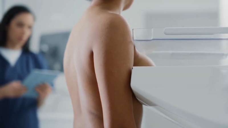 A patient undergoes breast imaging during evaluation of an aggressive cancer type