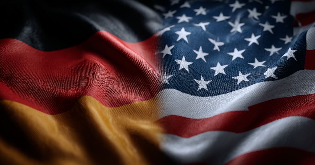 German and U.S. flags side by side, illustrating a GDP Per Capita comparison between the two economies