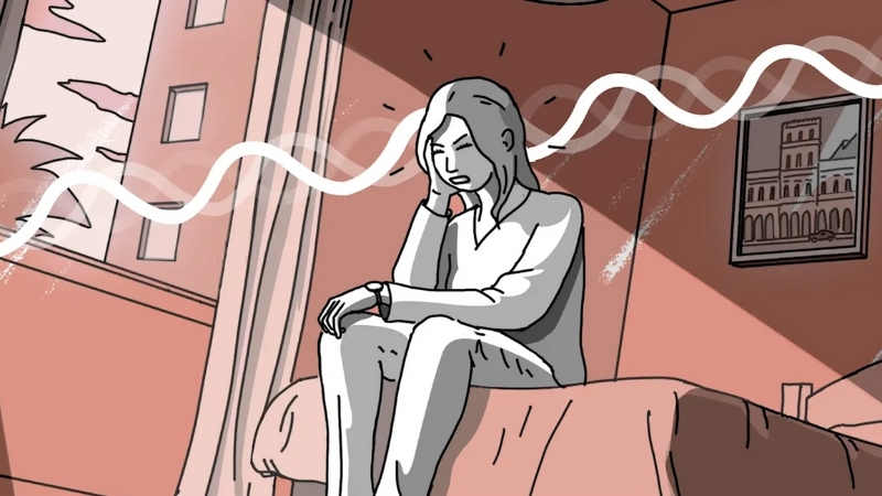 Illustration shows a person experiencing distress as wave patterns reference Havana Syndrome research debates