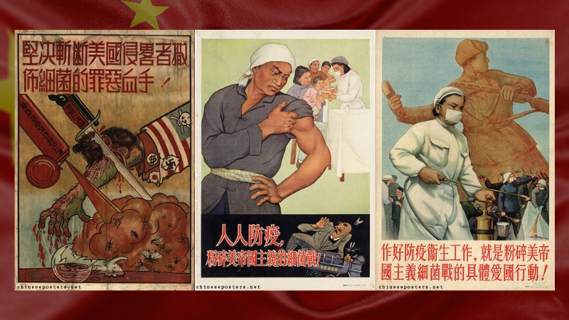 Vintage Chinese Patriotic Health Campaign posters promoting disease prevention and sanitation