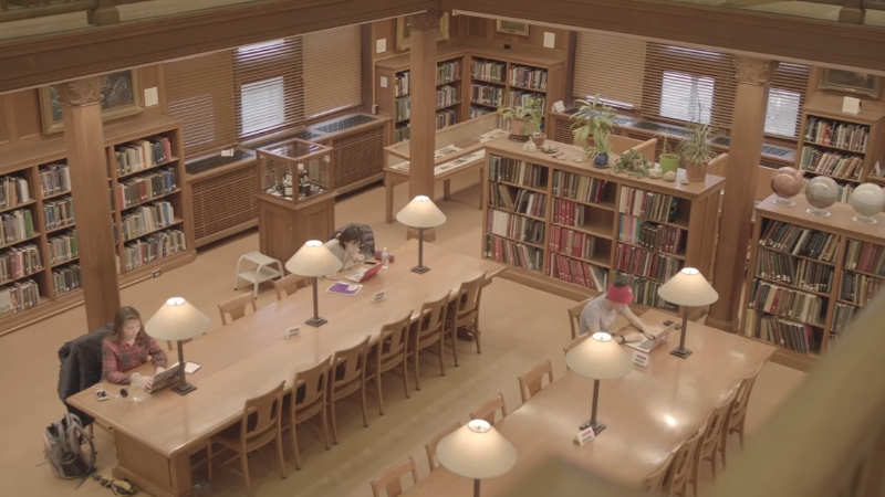 Students studying inside a library at Ohio State University
