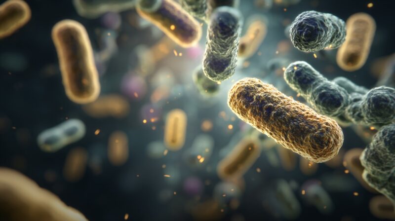 Microscopic view of bacteria floating in a biological environment