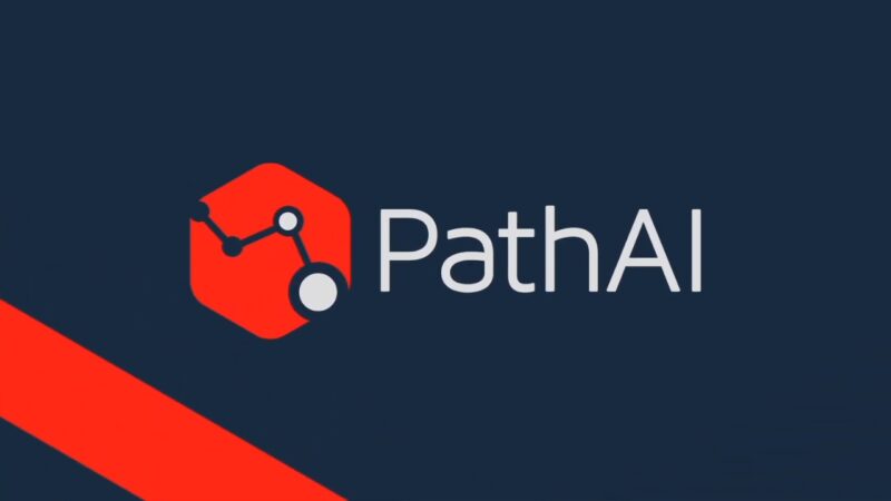 PathAI logo on a dark background with a red icon and connected node design