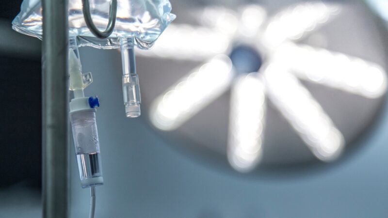 IV drip in a surgical room represents care provided in community surgical centers