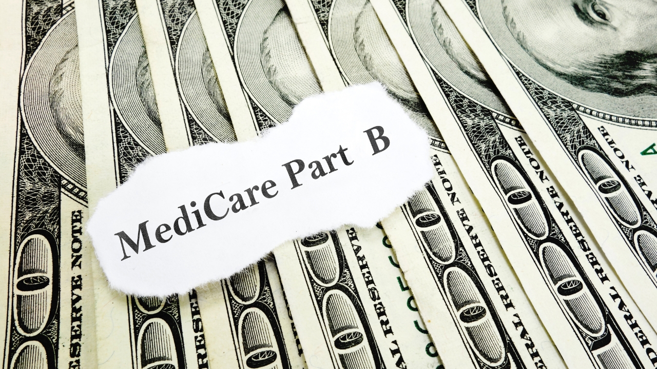 Medicare Part B costs are shown with dollar bills in the background