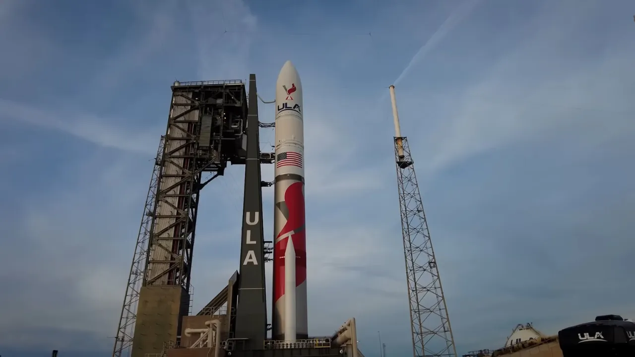 A rocket test explosion lights up the launch pad during New Glenn preparations