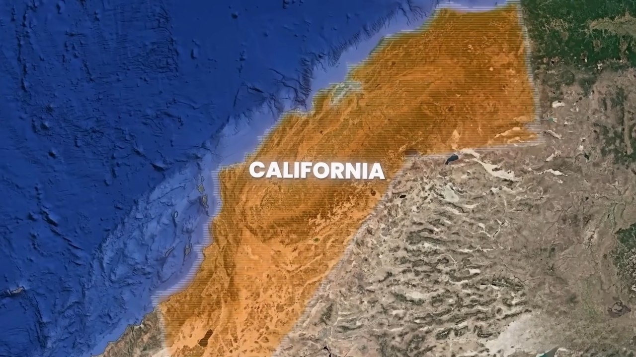 Satellite map highlighting California along the U.S. West Coast