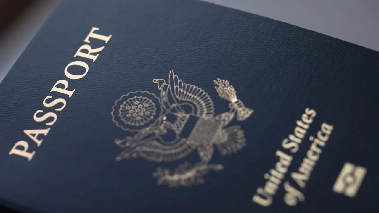 Close-up of a U.S. passport on a dark surface