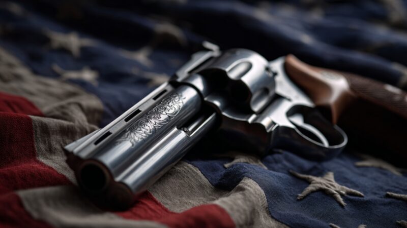 Revolver placed on an American flag background