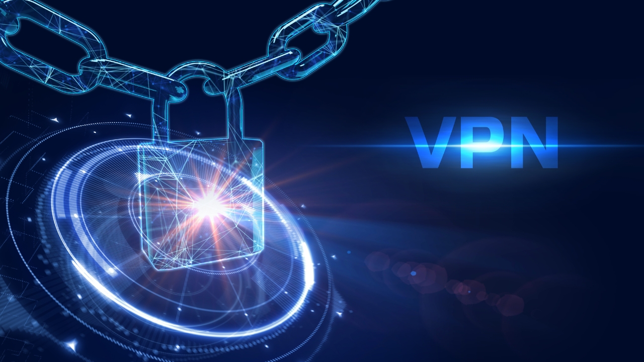 A digital lock and chain represent VPN privacy and secure online access