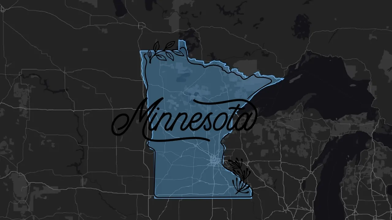 Highlighted Minnesota map for an article about Minnesota population in 2026